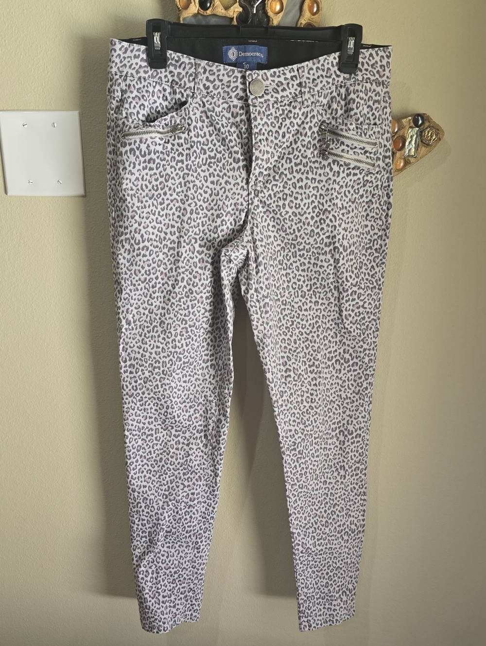 Democracy Light Gray Leopard Skinny Jeans